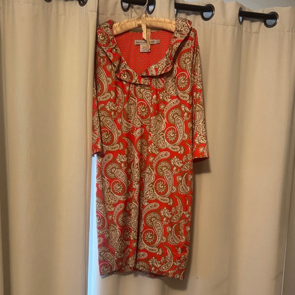 Gretchen Scott Designs Red and Gold Paisley Long Sleeve Dress